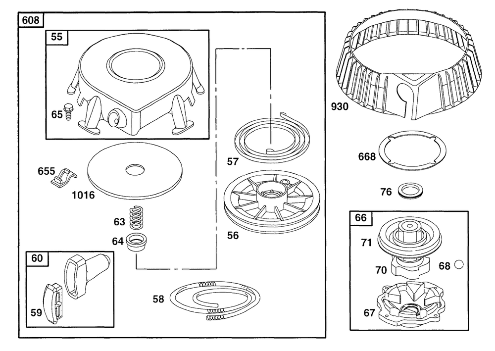 Rewind Assembly Diagram and Parts List for 176432-0117-XX  Briggs and Stratton Engine